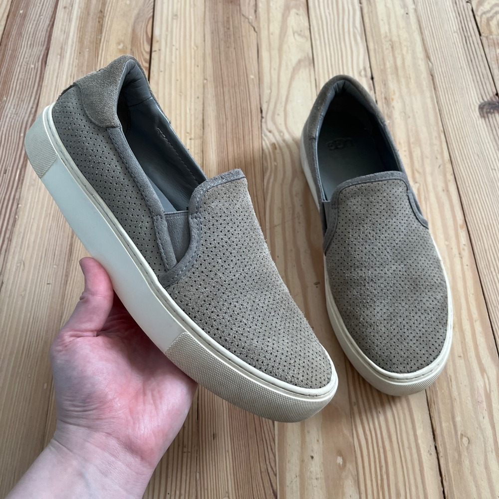 UGG Jass Perforated Grey Suede Slip On Platform Sneakers casual comfort Womens 9